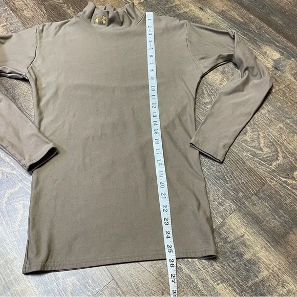 Under Armour Shirt ColdGear MockNeck Mens Medium Tan Brown Fitted Base Layer - Picture 3 of 9